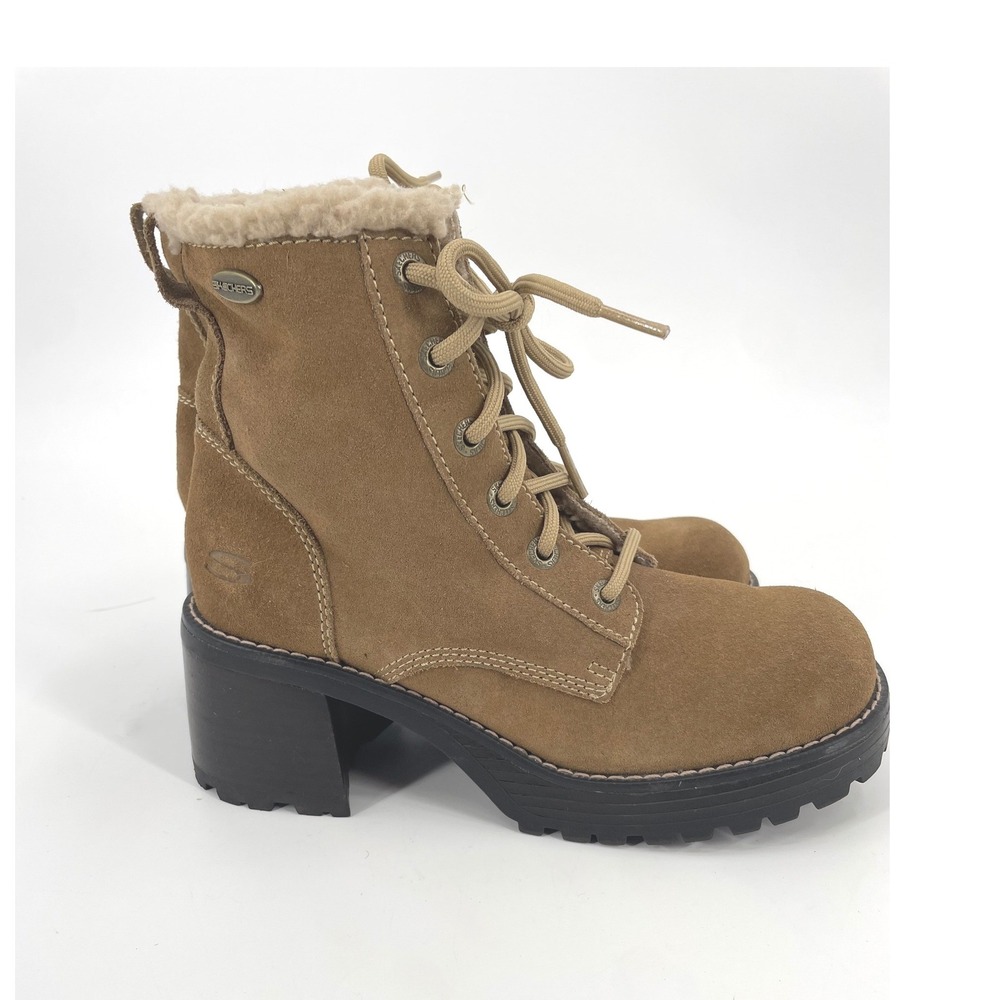 Skechers Boots Womens 8 Tan Suede Jammers Vintage Y2K Chunky Heel Lug Sole 90's - Picture 2 of 12